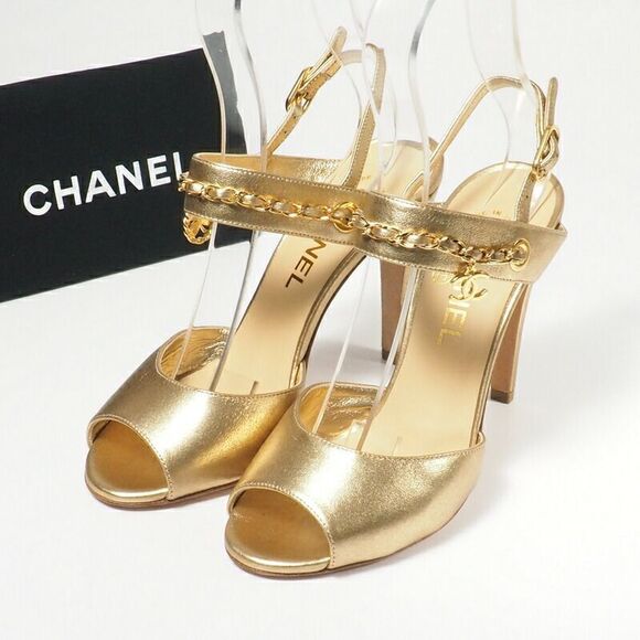 Chanel Sandals Size 36 1 2C Leather Back Strap Sandals Shoes CC Logo Coco Mark - Picture 1 of 7